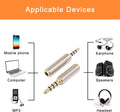 Audio adapter with devices it can connect on a white background