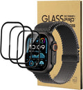 Apple Watch Ultra 49mm with three edge-to-edge ceramic film screen protectors and retail packaging.