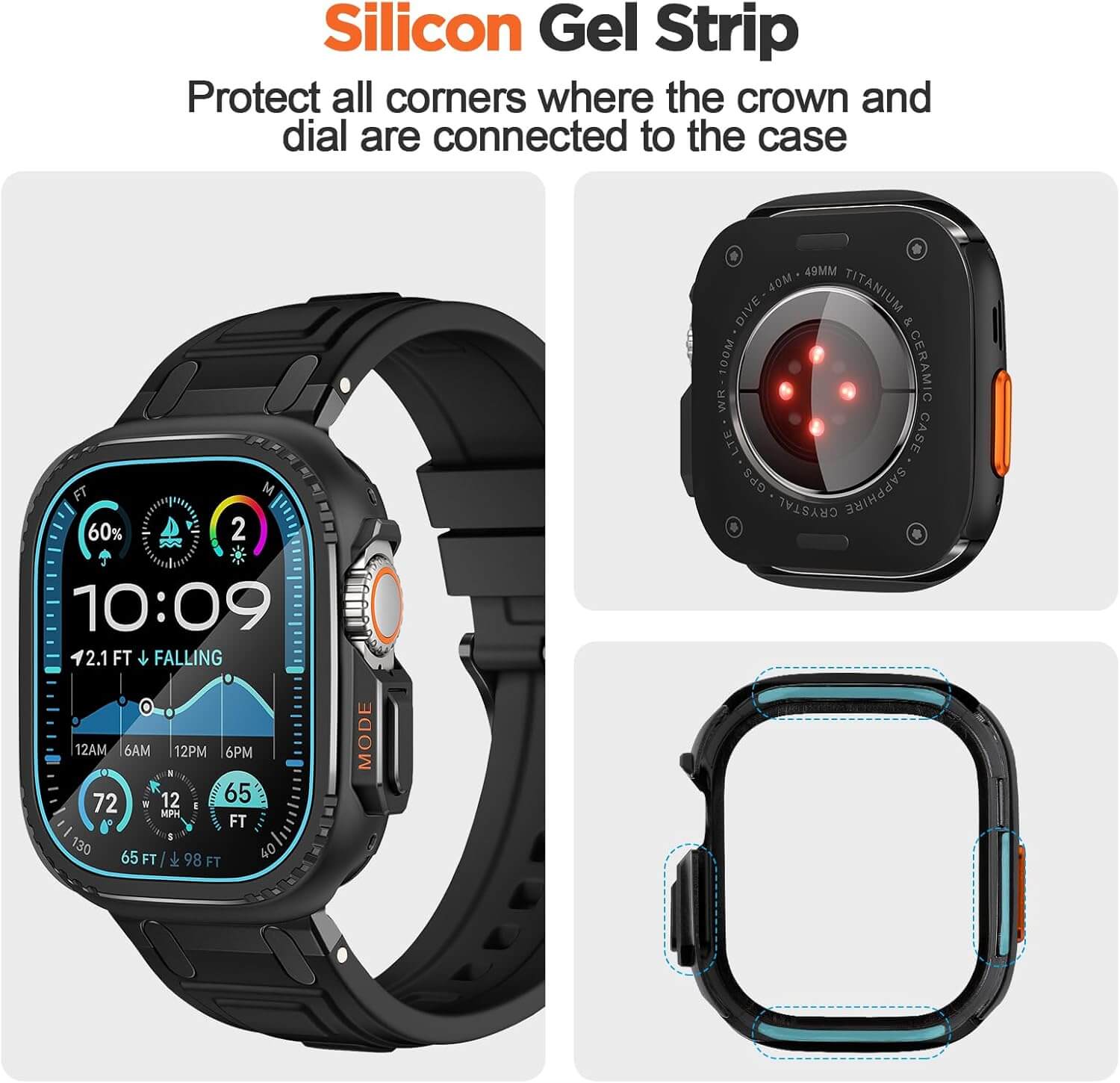 Smartwatch with a protective silicone gel strip on a white background