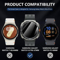 Product compatibility chart for Samsung smartwatches on a dark background
