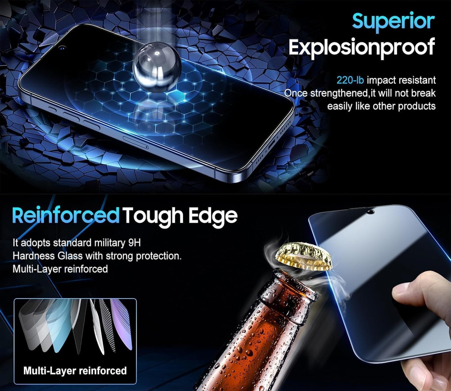 AXYON® Titan Matte Glass – Superior Explosionproof 220-lb Impact, Reinforced Tough Edge & Multi-Layer Protection iPhone 17
