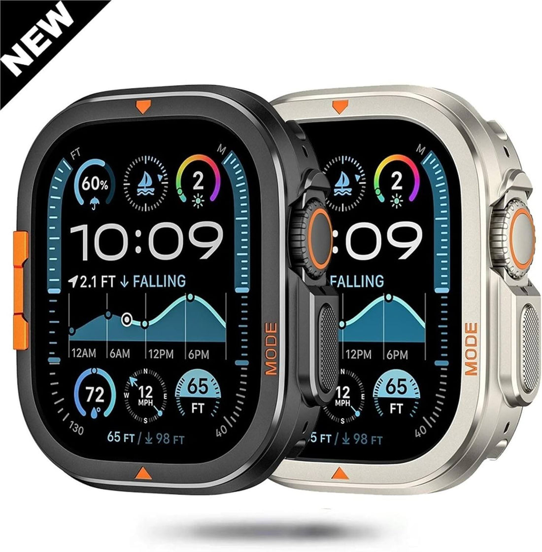 Smartwatch with a rugged case on a white background