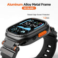 Smartwatch with metallic frame and raised edge screen protection on a white background