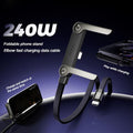 AXYON 240W USB-C elbow fast charging cable with foldable phone stand, shown holding a smartphone upright so you can charge and watch at the same time.