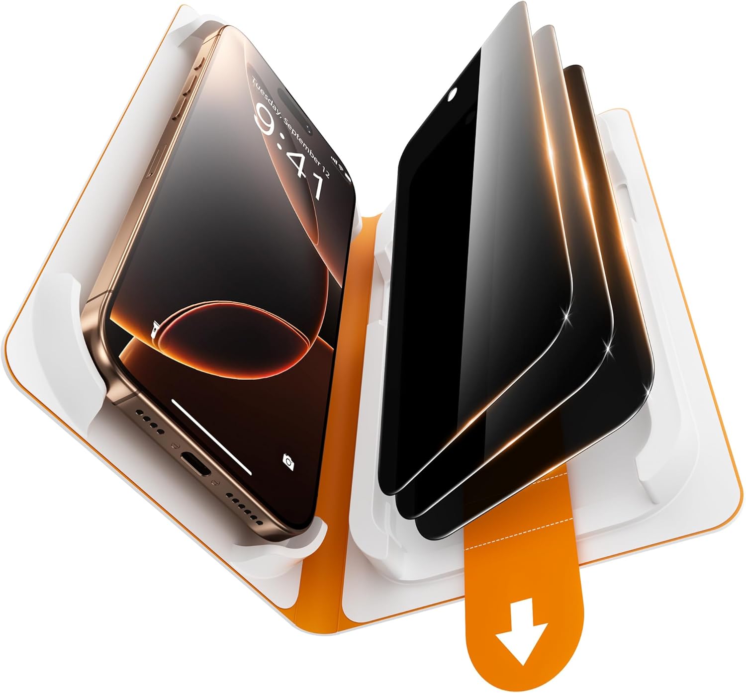 AXYON® EZ-Box Anti-Spy Privacy Screen Protector 3-Pack for iPhone 17 Pro Max – 9H Tempered Glass, EZ Pull-Tab Tray
