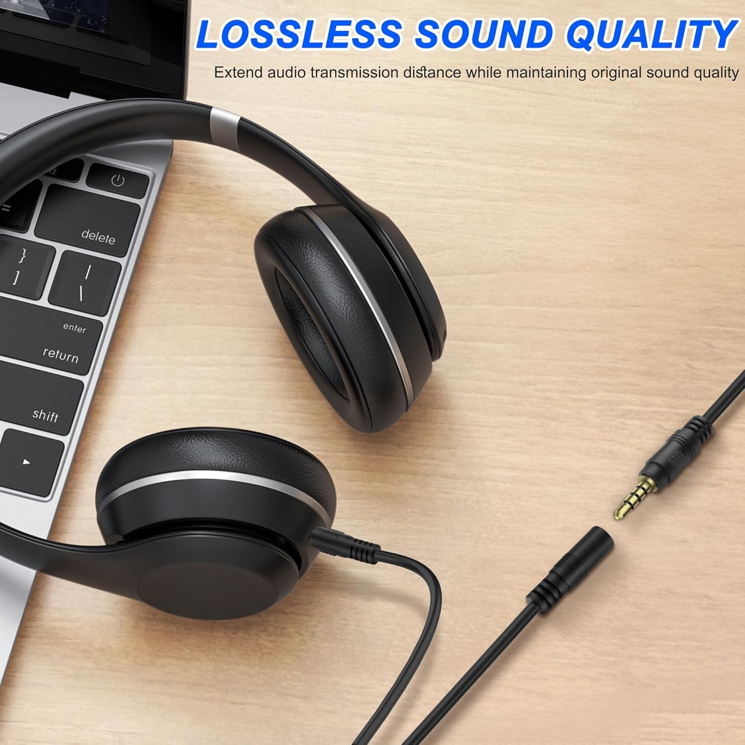 Universal compatibility AUX extension cable for phones, tablets, PCs, and car audio