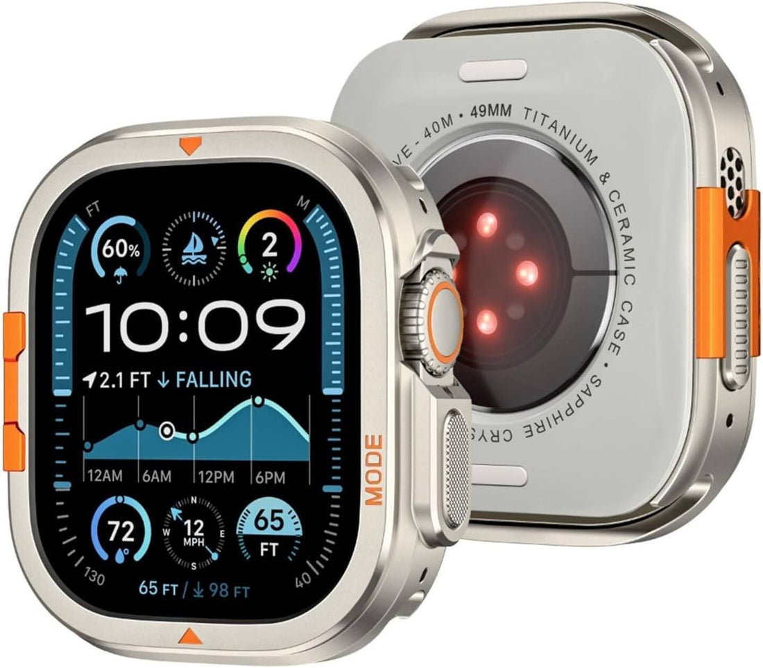 Smartwatch with a rugged case on a white background