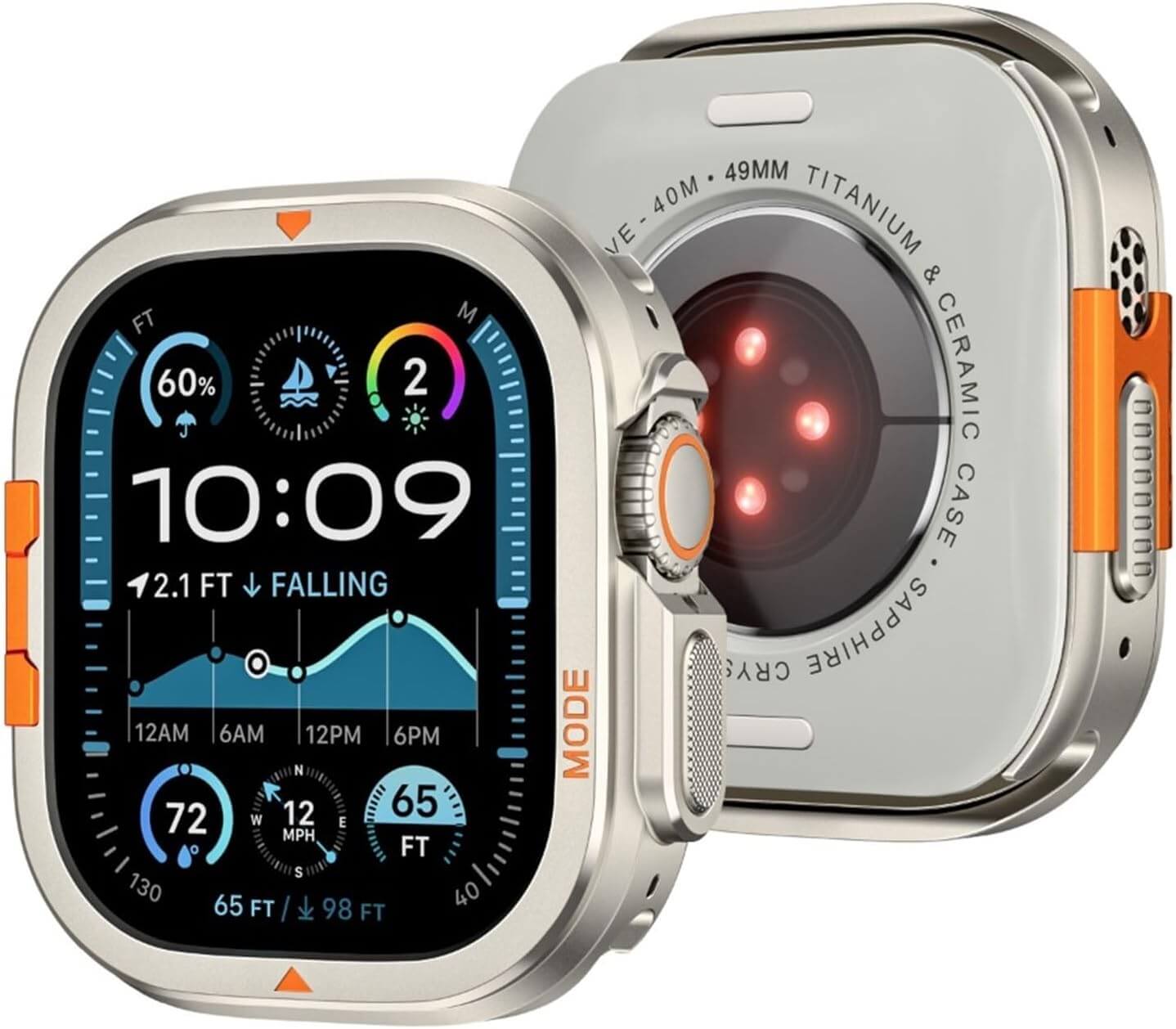 Smartwatch with a rugged case on a white background