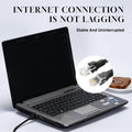 Laptop with Ethernet cable, emphasizing stable internet connection.