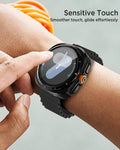 Smartwatch on a wrist with text 'Sensitive Touch' and 'Smoother touch, glide effortlessly'.