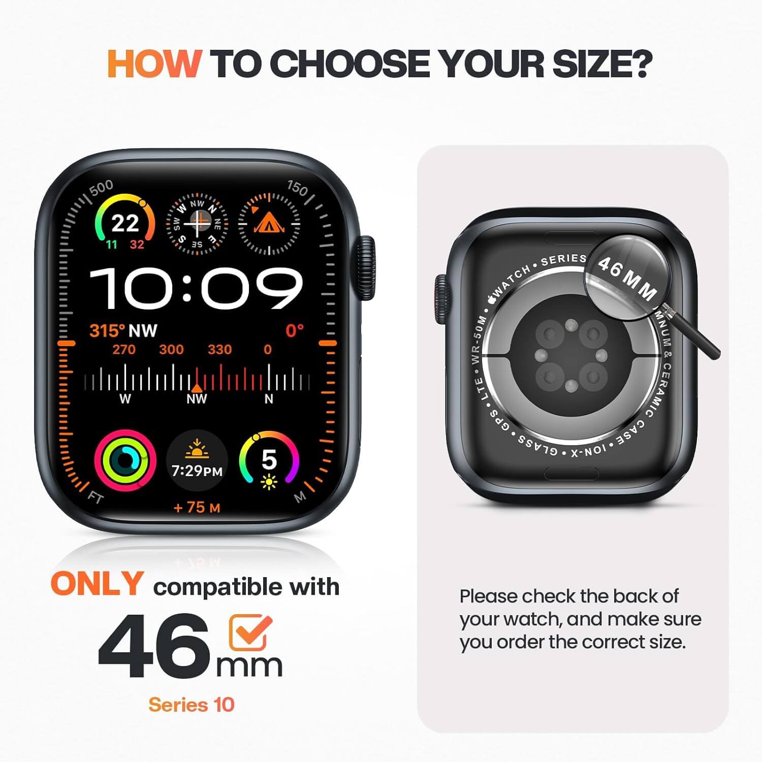Smartwatch with display showing time and features, accompanied by a close-up of the watch case, on a white background.
