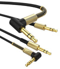 Three black audio cables with gold connectors on a white background