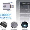 USB flash drive with laptop keyboard, USB C port, aluminum shell, and powerful chip details.