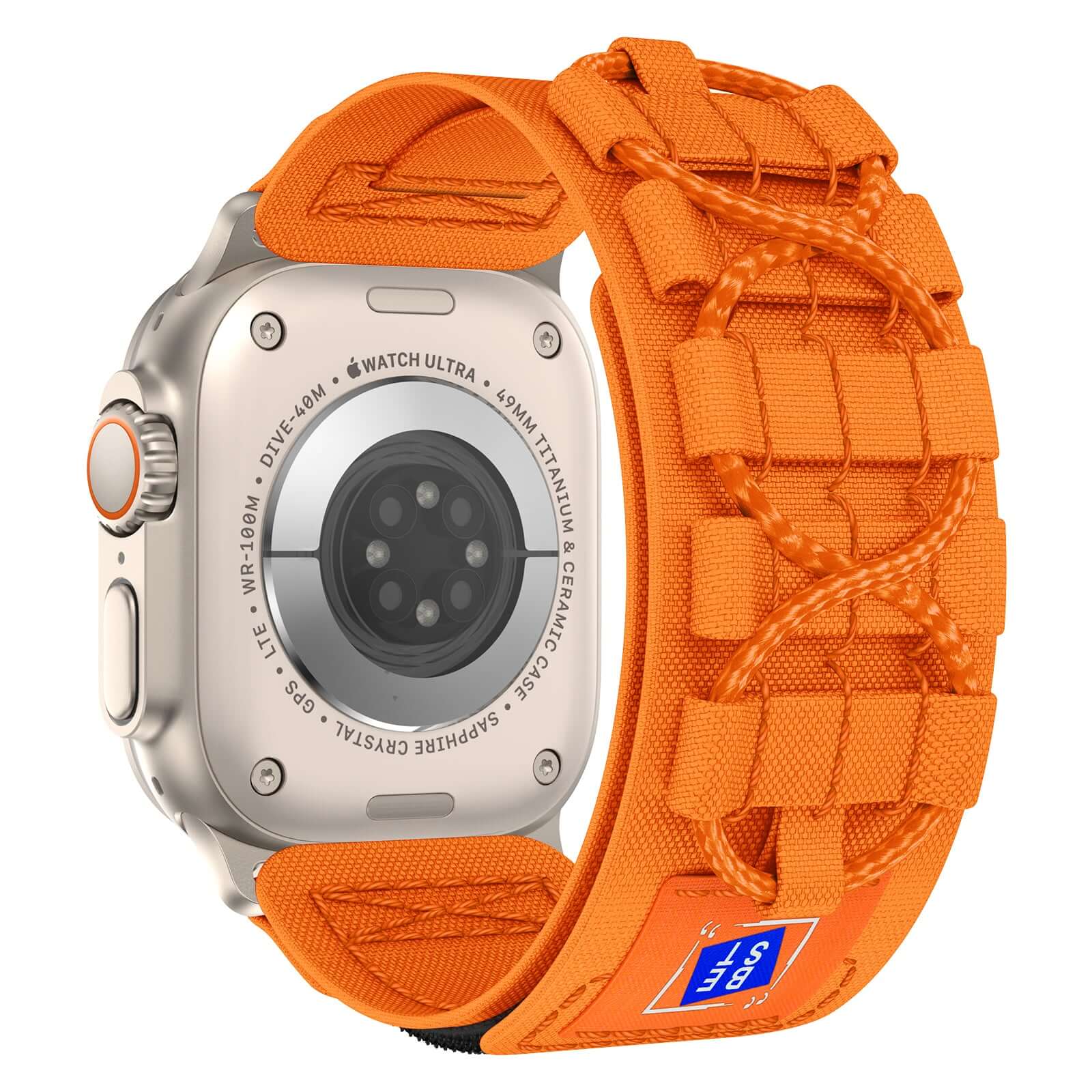Smartwatch with an orange strap on a white background