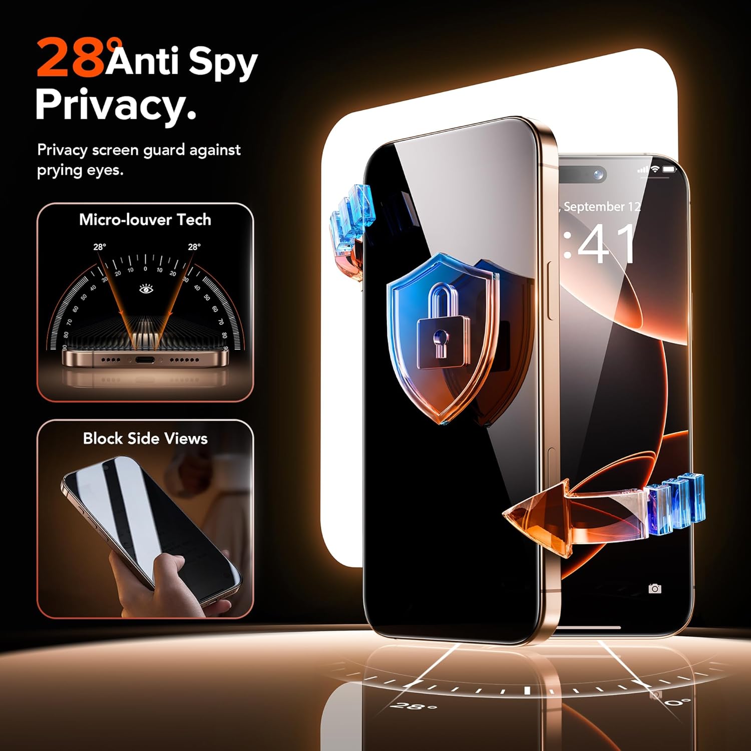 AXYON® EZ-Box 28° Anti-Spy Privacy Screen Protector – Micro-Louver Tech Blocks Side Views, Guards Against Prying Eyes
