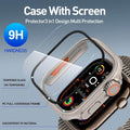 Smartwatch case with screen protector on a blue background
