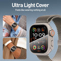 Smartwatch with ultra-light cover worn on wrist, showing time and various icons.