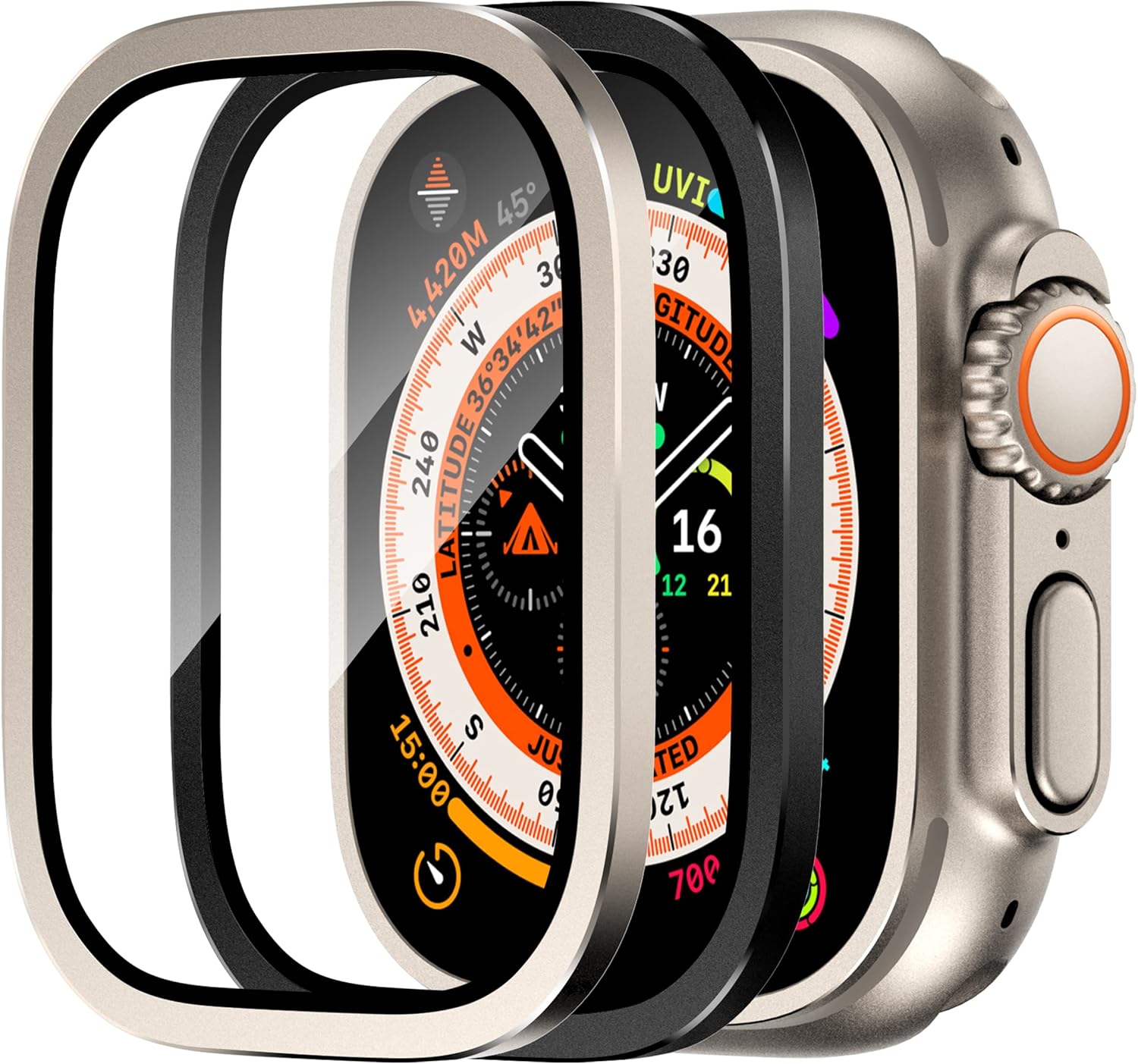 Smartwatch with a protective case on a white background
