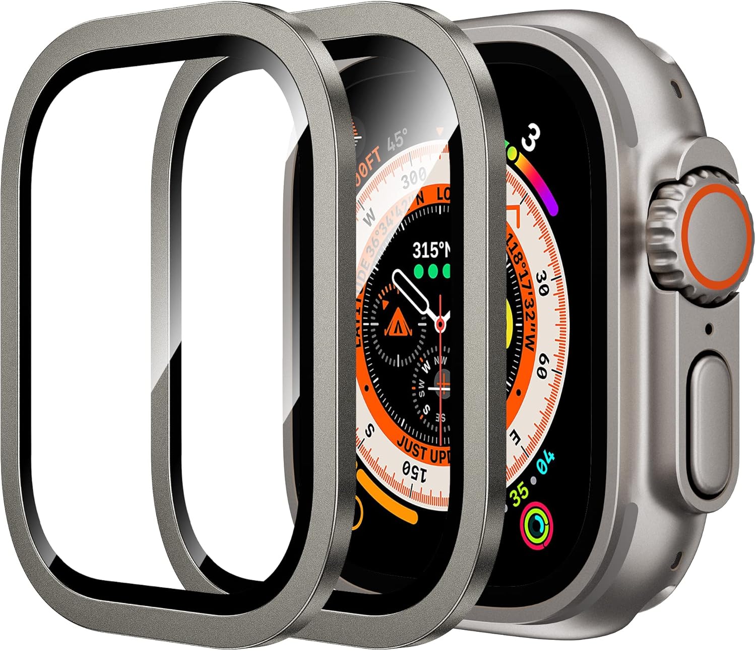 Smartwatch with a protective glass cover on a white background