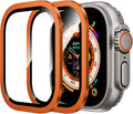 Smartwatch with an orange protective case on a white background
