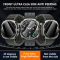 Smartwatch with protective screen film on a black background
