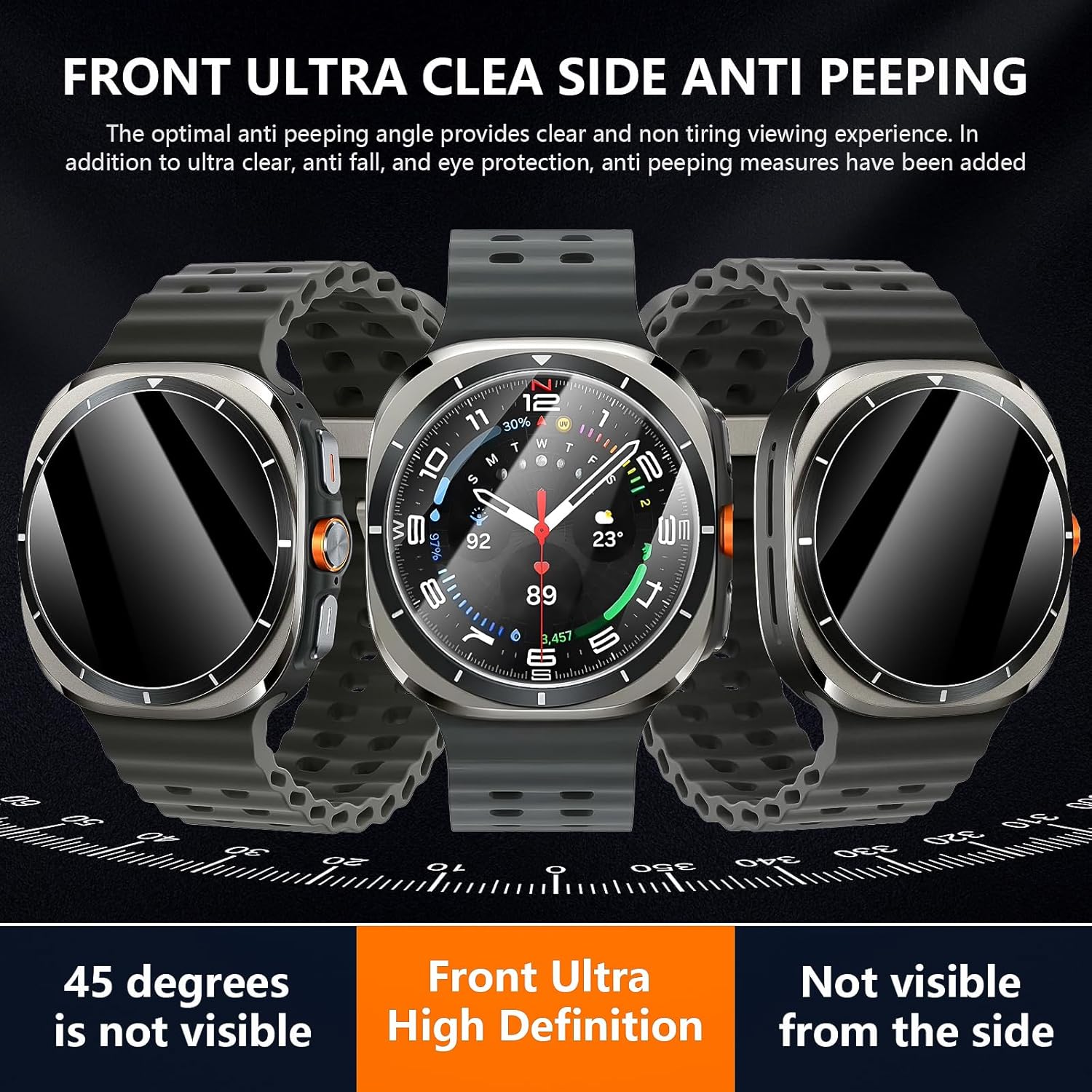 Smartwatch with protective screen film on a black background