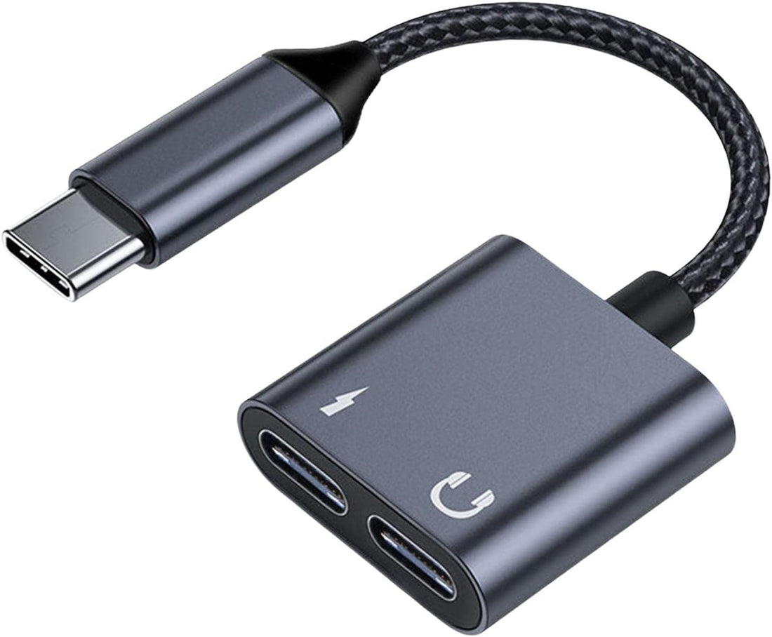 Dual USB-C Adapter – Audio & Charging Splitter AXYON black