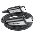 AXYON Space Grey 100W USB-C to USB-C 1m cable highlighting the high-density double-woven black and grey braided nylon jacket, nickel-plated connector shells, and structural strain relief boots.