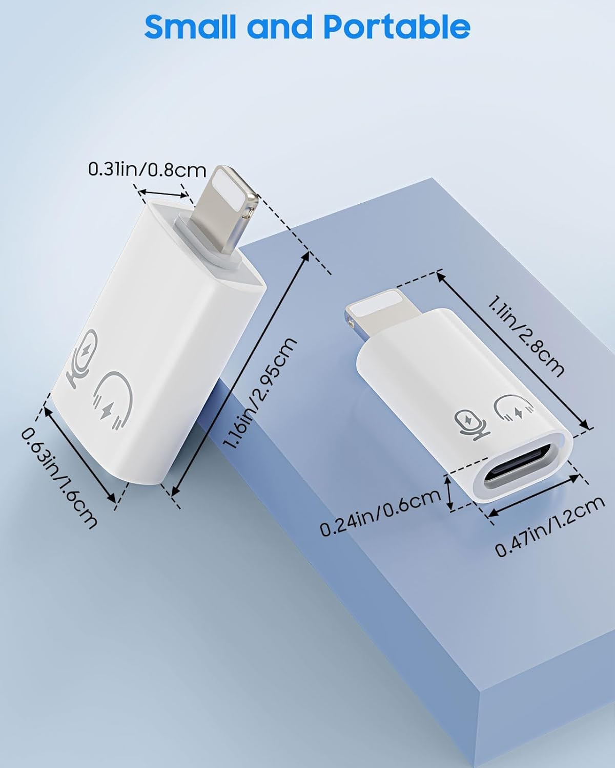 iOS to USB C Adapter 2-Pack Fast Sync & Charging | AXYON Size