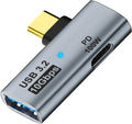 2-in-1 USB C to USB 3.2 adapter with 100W charging port and LED indicator for fast data transfer.