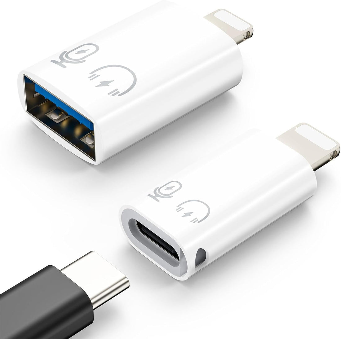iOS to USB C Adapter 2-Pack Fast Sync & Charging | AXYON White