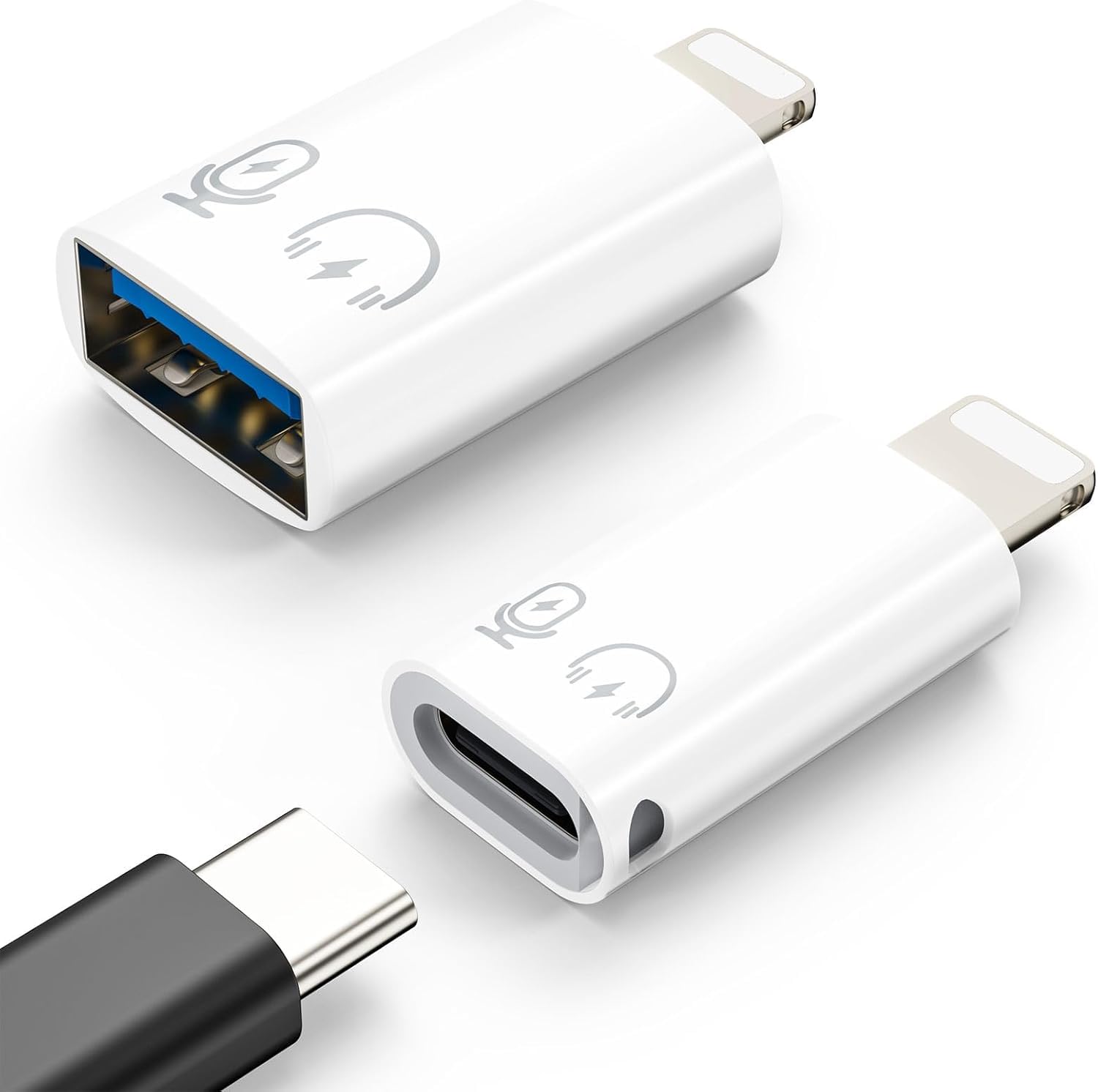 iOS to USB C Adapter 2-Pack Fast Sync & Charging | AXYON White