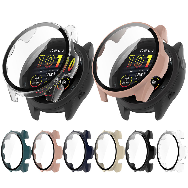 Smartwatch with protective case and screen protector on a white background