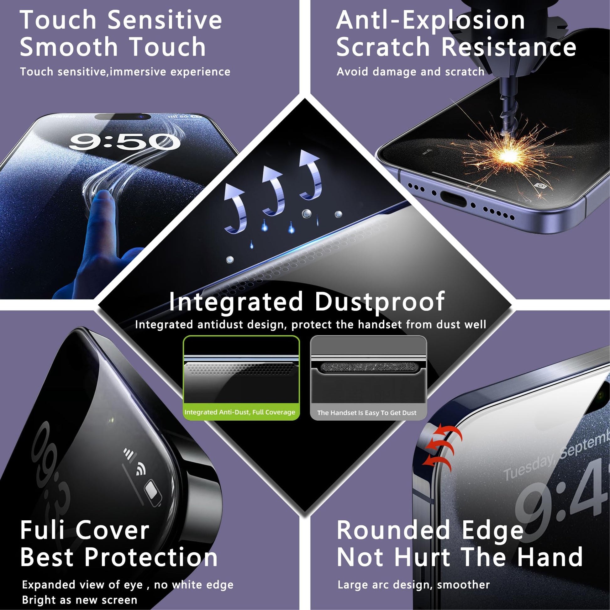AXYON® Titan Matte Glass – Touch Sensitive, Anti-Explosion, Integrated Dustproof, Full Cover & Rounded Edge for iPhone 17
