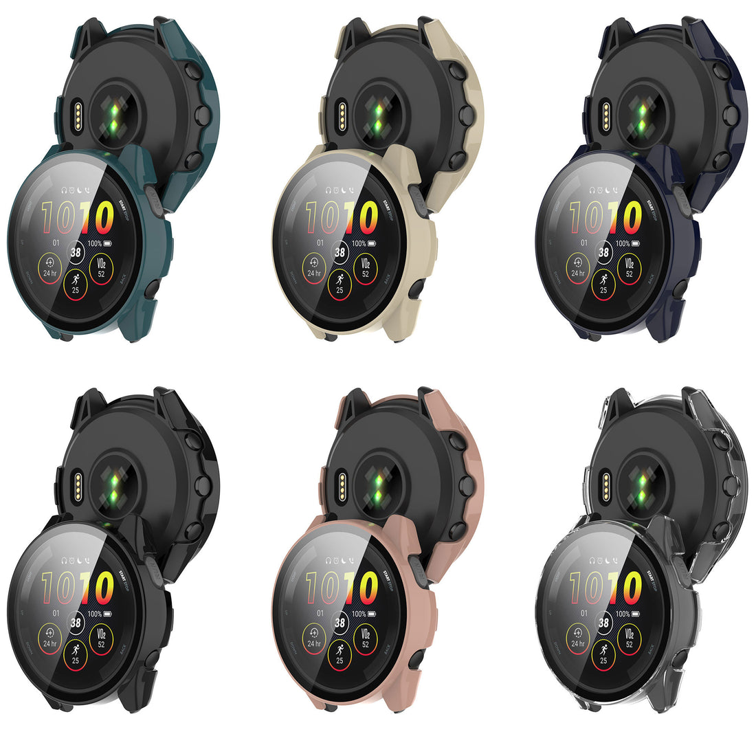 Smartwatch with protective case and screen protector on a white background