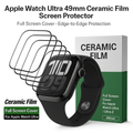 Apple Watch Ultra with ceramic film screen protectors and packaging on a white background