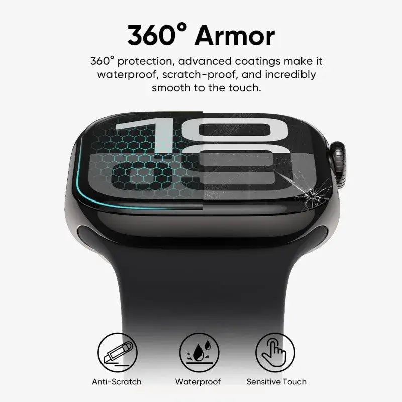 Smartwatch with a protective screen overlay on a white background, featuring '360° Armor' text.