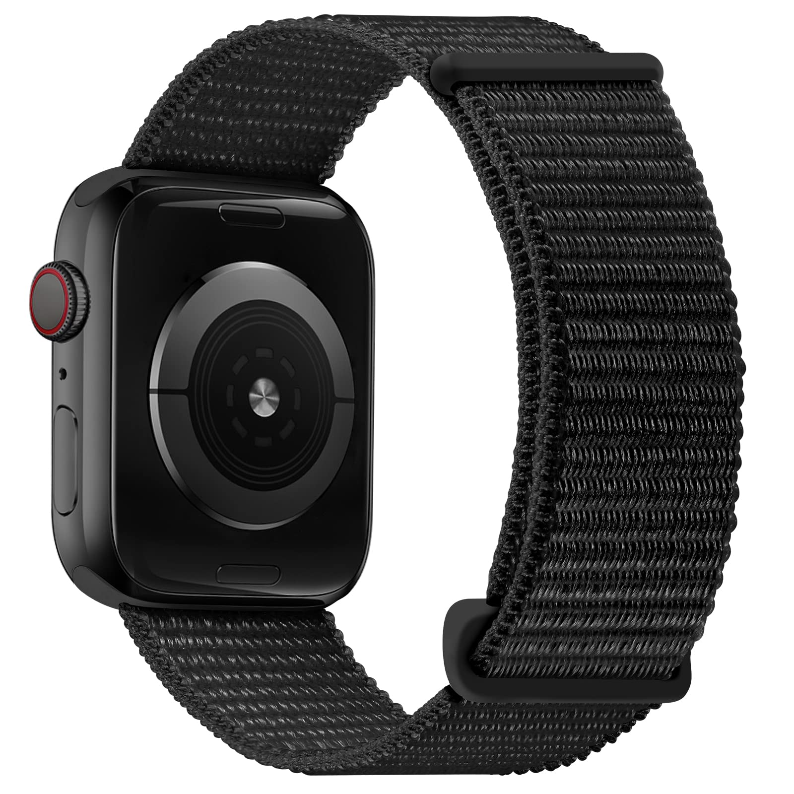 Dark Black AXYON® Nylon Loop Strap for Apple Watch with hook‑and‑loop closure.