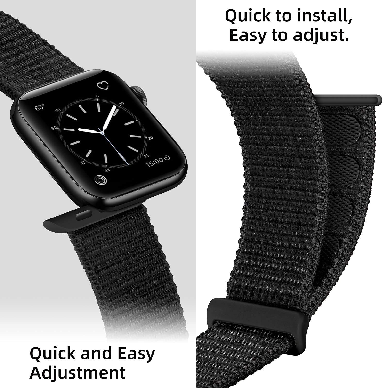 Smartwatch with a black woven band on a light gray background