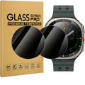 Smartwatch with tempered glass screen protector packaging on a white background