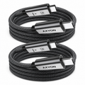 2-Pack pack shot: AXYON USB-C 100W cable 2-Pack, two coiled braided cables for desk workstation and travel kit deployment
