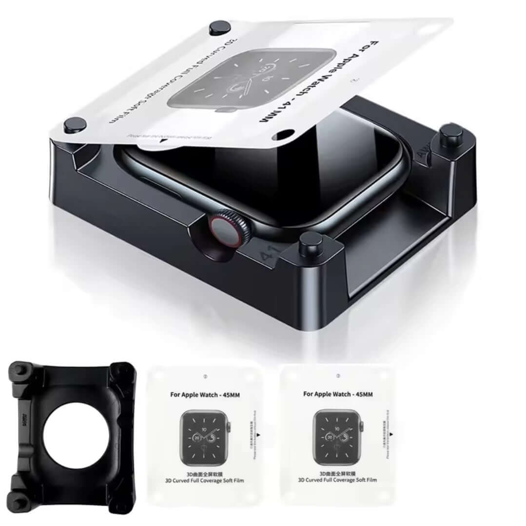 Smartwatch with protective case and screen protector on a white background