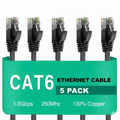 Five CAT6 Ethernet cables with a green label indicating '5 Pack' on a white background.