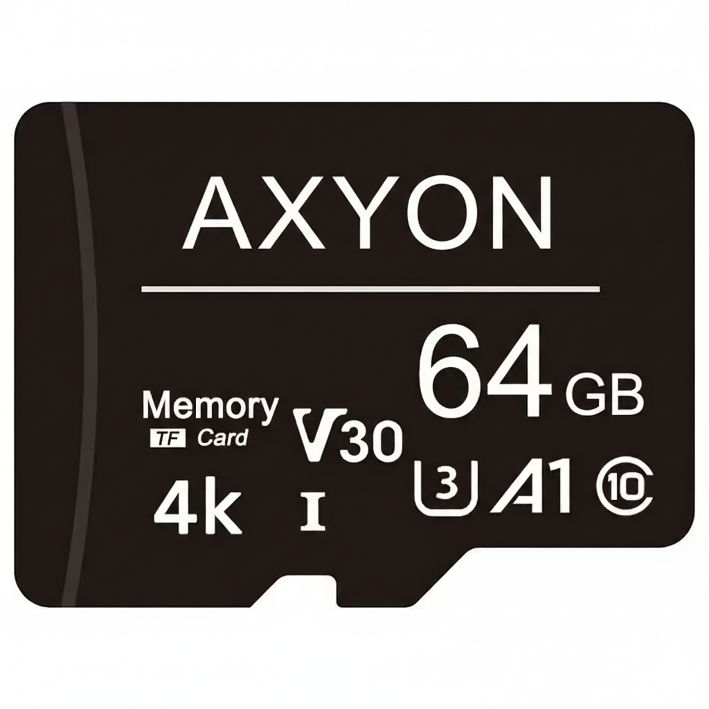 AXYON 64GB memory card on a white background