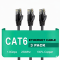 Three CAT6 Ethernet cables with a green label on a white background