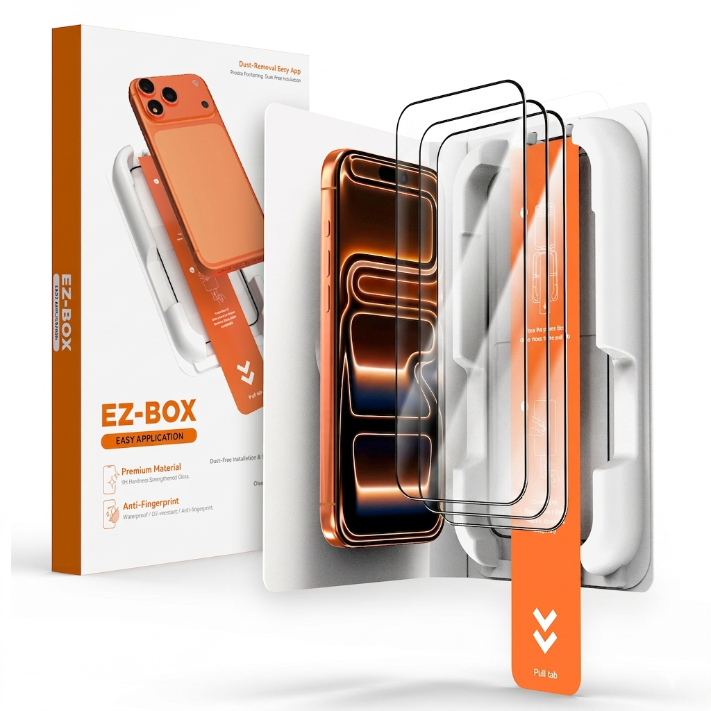 AXYON® EZ-Box 3-Pack Tempered Glass Screen Protector for iPhone 17 Pro Max – 9H, EZ Pull-Tab Auto-Alignment Tray Included