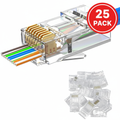 AXYON Cat6 RJ45 pass-through connector 25 pack - 3D cutaway diagram showing internal structure with gold-plated contacts and color-coded wire channels