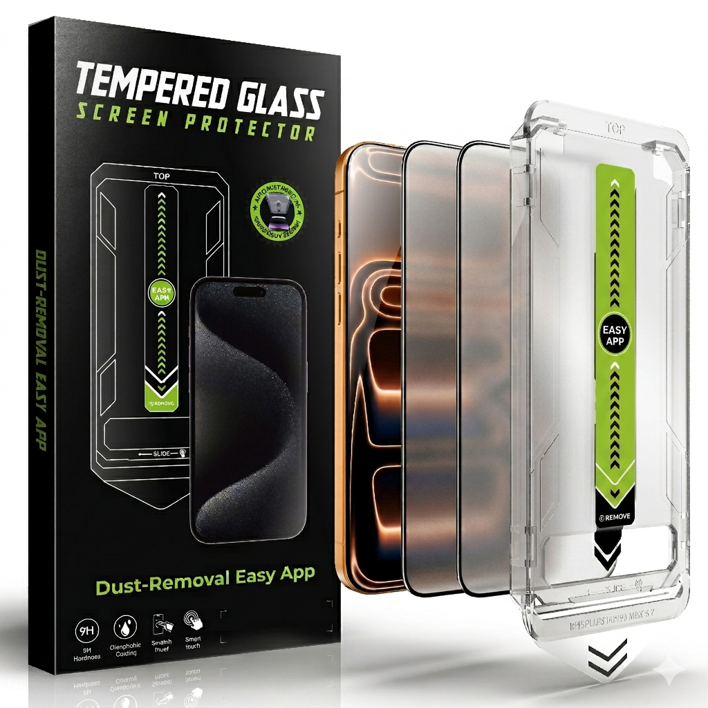 AXYON® Titan Series 2-Pack Matte Anti-Glare Tempered Glass for iPhone 17 & 16 Series – 9H, Dust-Removal Easy App Tray
