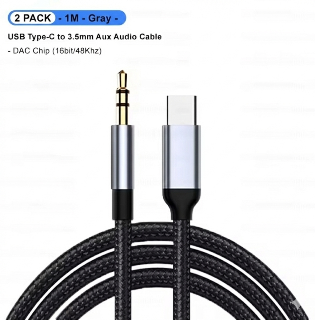 USB Type-C to 3.5mm Aux Audio Cable on a white background