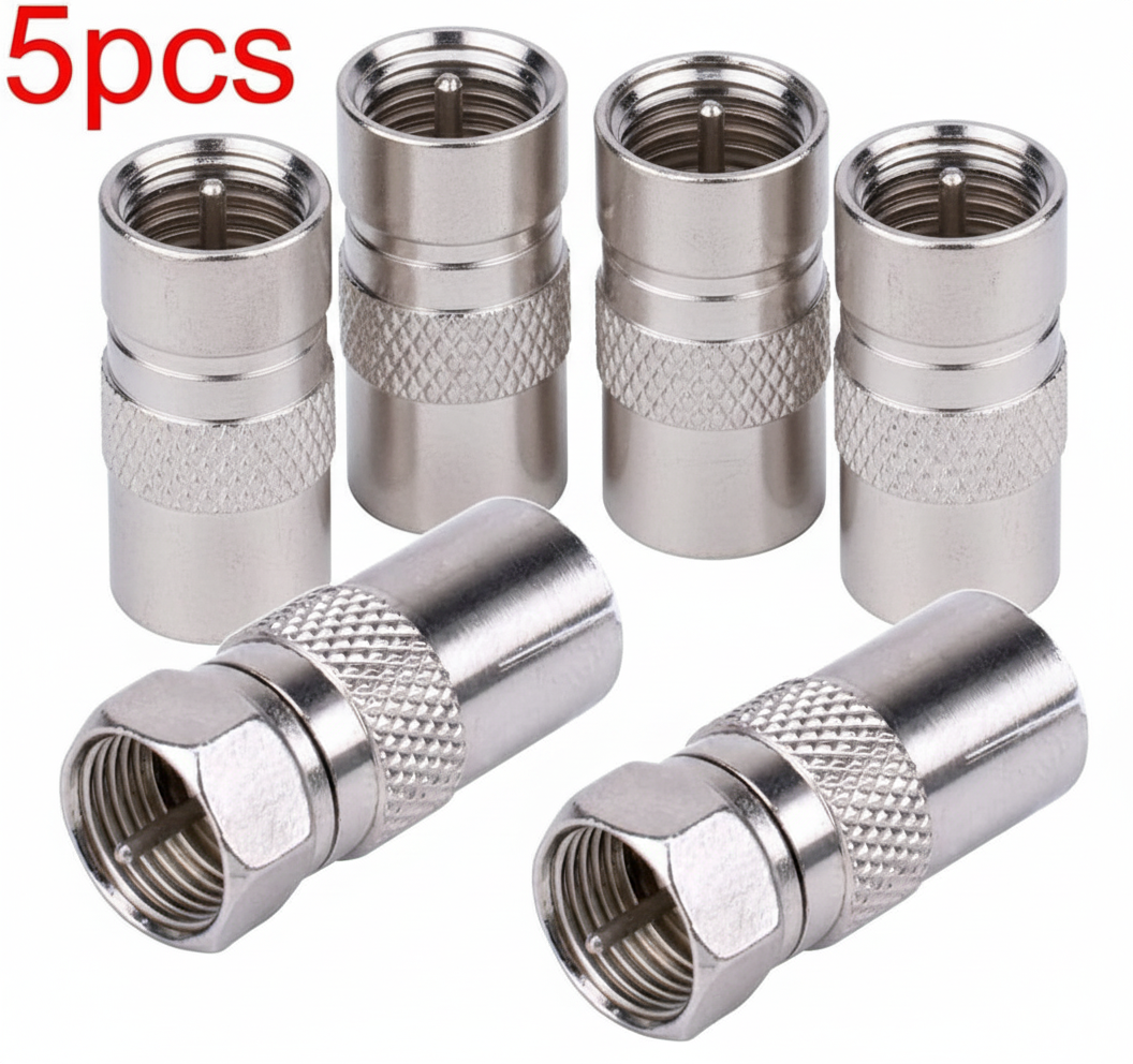Set of five metal connectors on a white background